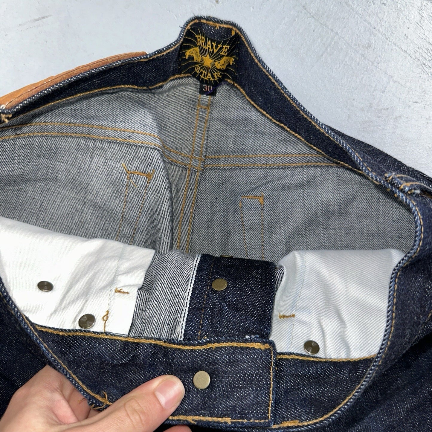 Brave Star Jeans Mens 30x30 Blue Selvedge Cone Denim Dark Wash Button Fly