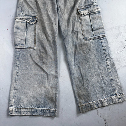 J Galt Jeans Womens Wide Leg Blue Cargo Denim Cotton Light Wash 27x30 Small