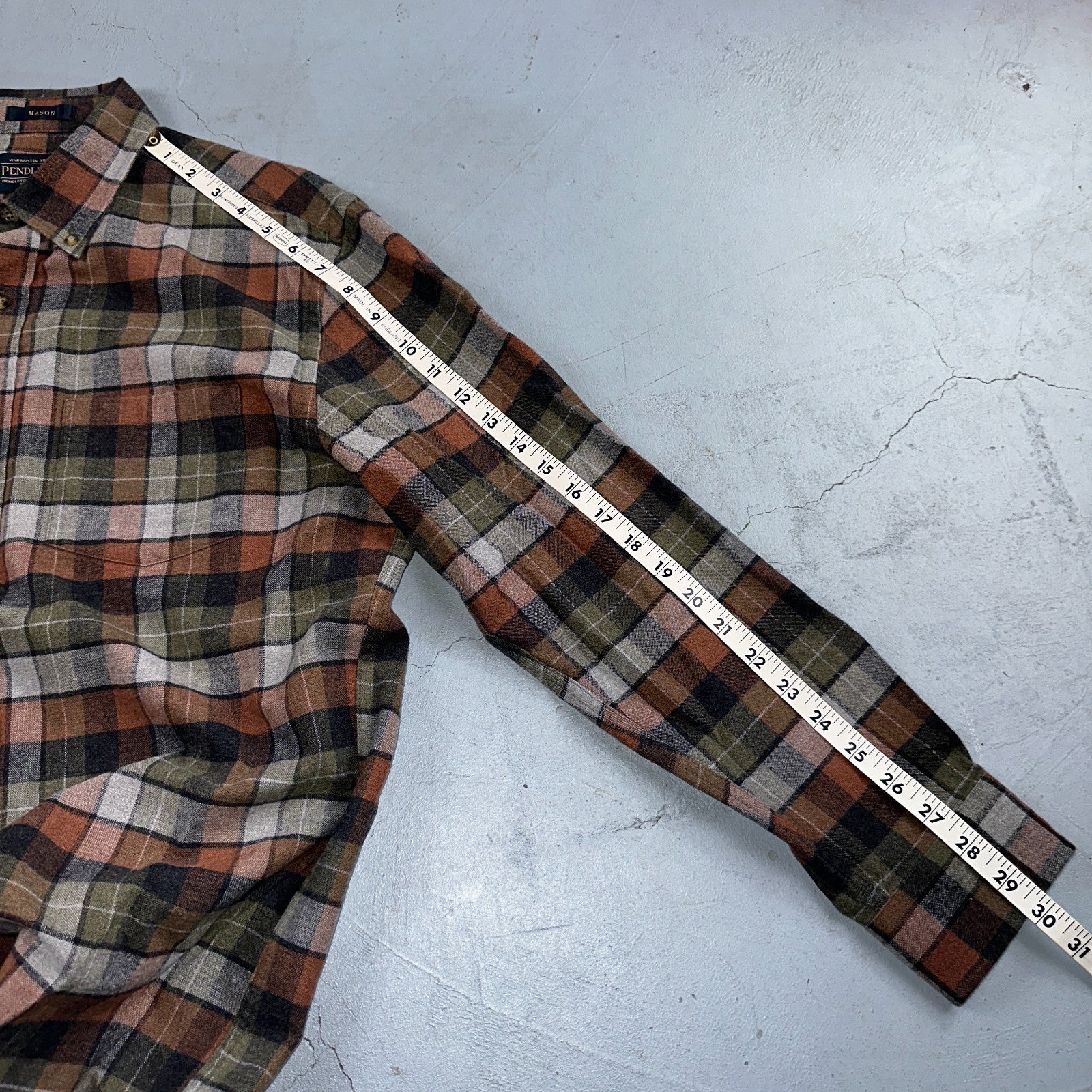 Pendleton Mason Flannel Shirt Mens Size Medium Brown Green Plaid Long Sleeve