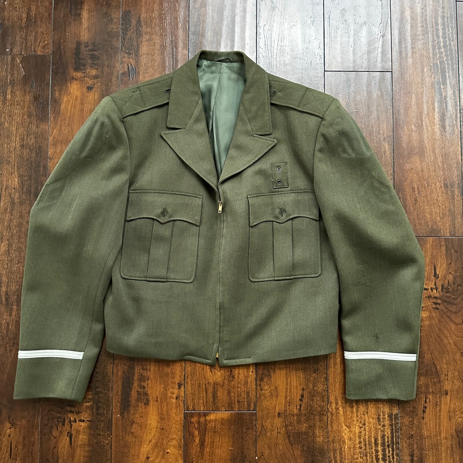 WWII Nurse Uniform Green Wool Cropped 1940s Vintage Jacket Air Force USA Talon