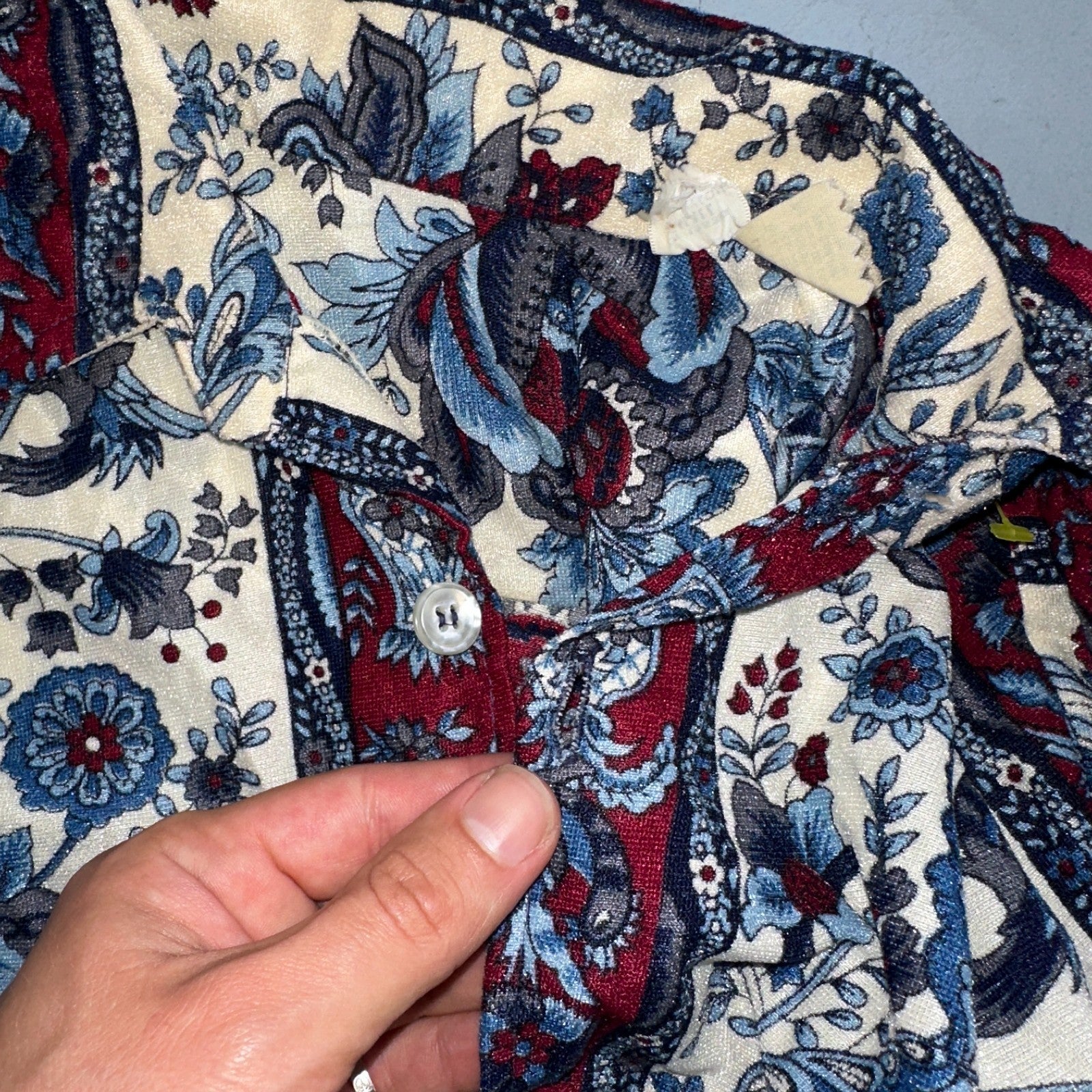 VTG 70s Disco Shirt Men’s Size Small Original 1970s Paisley Floral Rockabilly