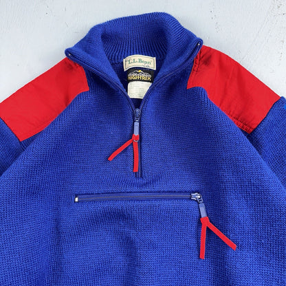 LL Bean VTG Sweater Mens Size M Red Blue Wool Blend High Trek Colorblock 80s