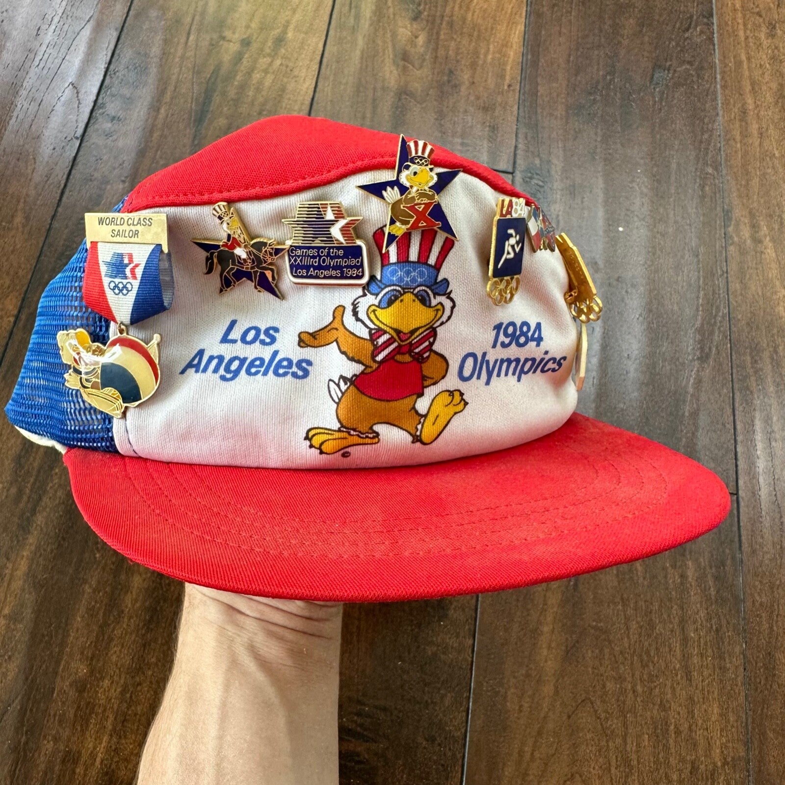 LA Olympics 1984 Vintage Hat Cap Snapback Pins Gold Medal USA Los Angles 80s