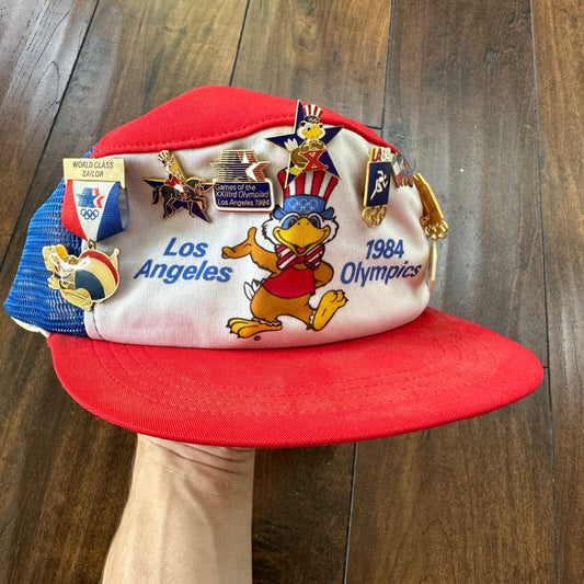 LA Olympics 1984 Vintage Hat Cap Snapback Pins Gold Medal USA Los Angles 80s