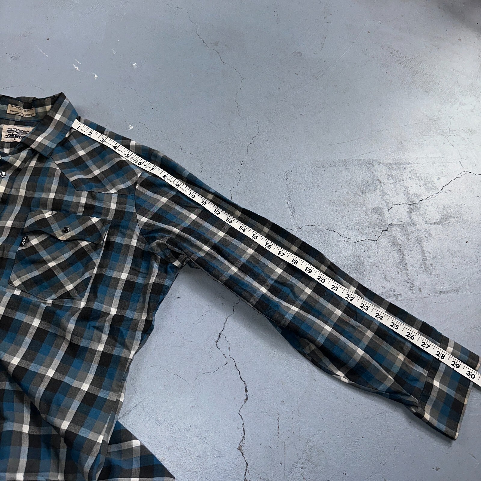 Levis VTG 1980s Pearl Snap Button Shirt Mens L Plaid 80s Cowboy Shirt Korea LS