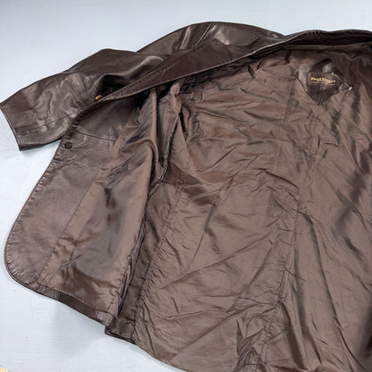 Paul Stuart Mens Vintage Brown Leather Jacket XL Chore Coat Pockets EUC Blazer