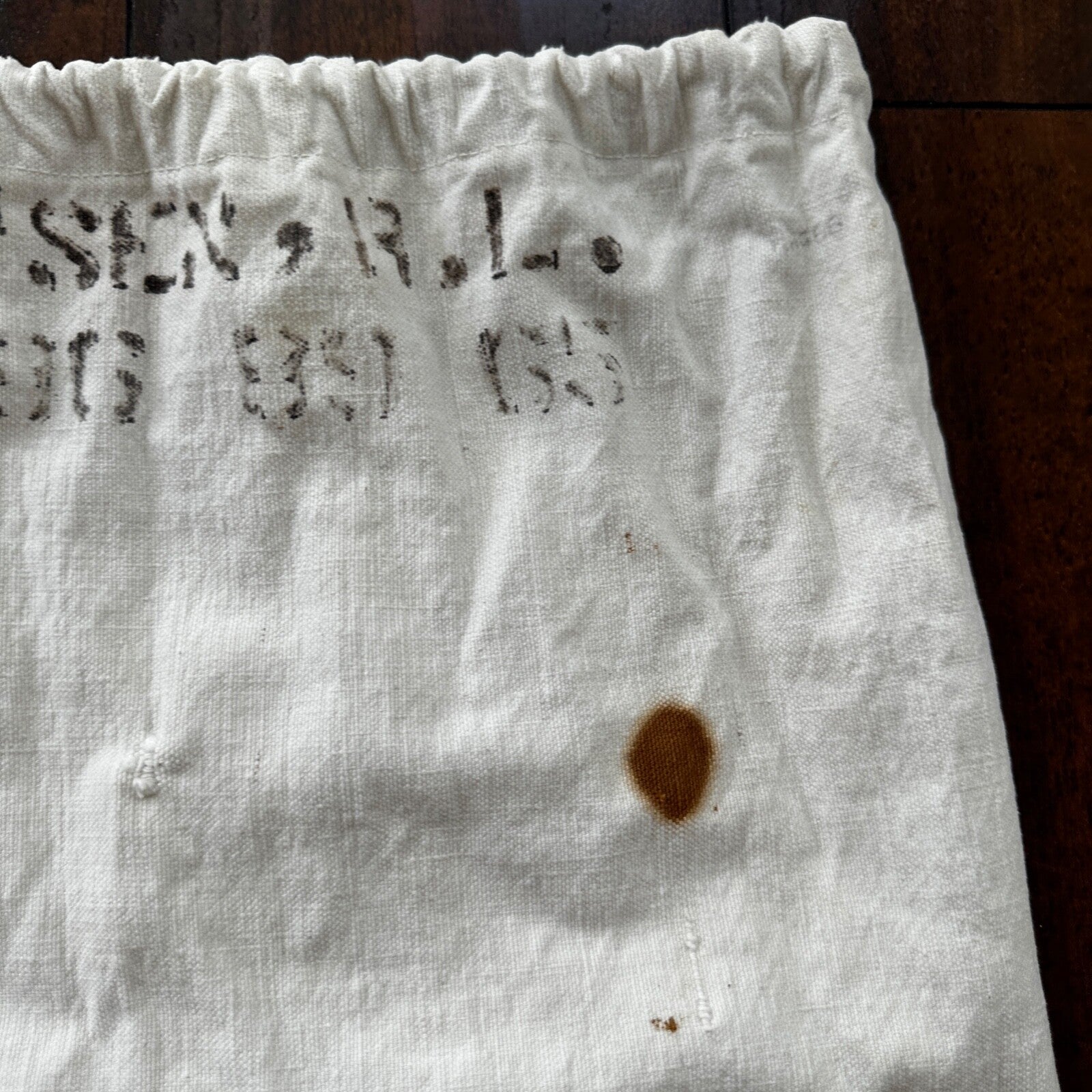 VTG WWII Canvas Garment Laundry Bag White Military Denim 1940s 40s 50s Stencil