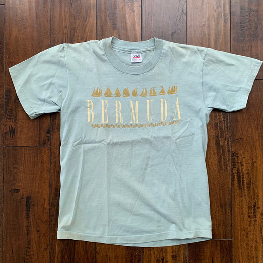 Bermuda Triangle Vintage T Shirt Creepy Nirvana Grunge Rap Green Sail Boat Cool 