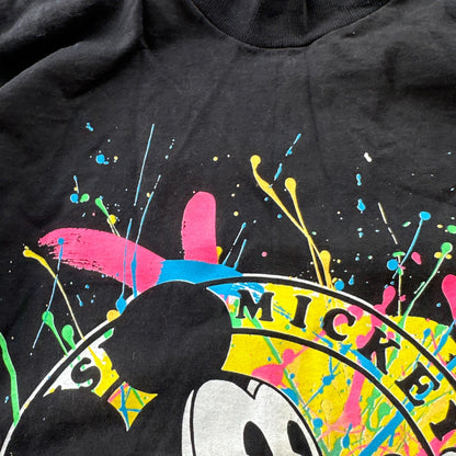 Mickey Mouse Disney Splatter Long Sleeve Black Vintage T Shirt 90s USA Cool