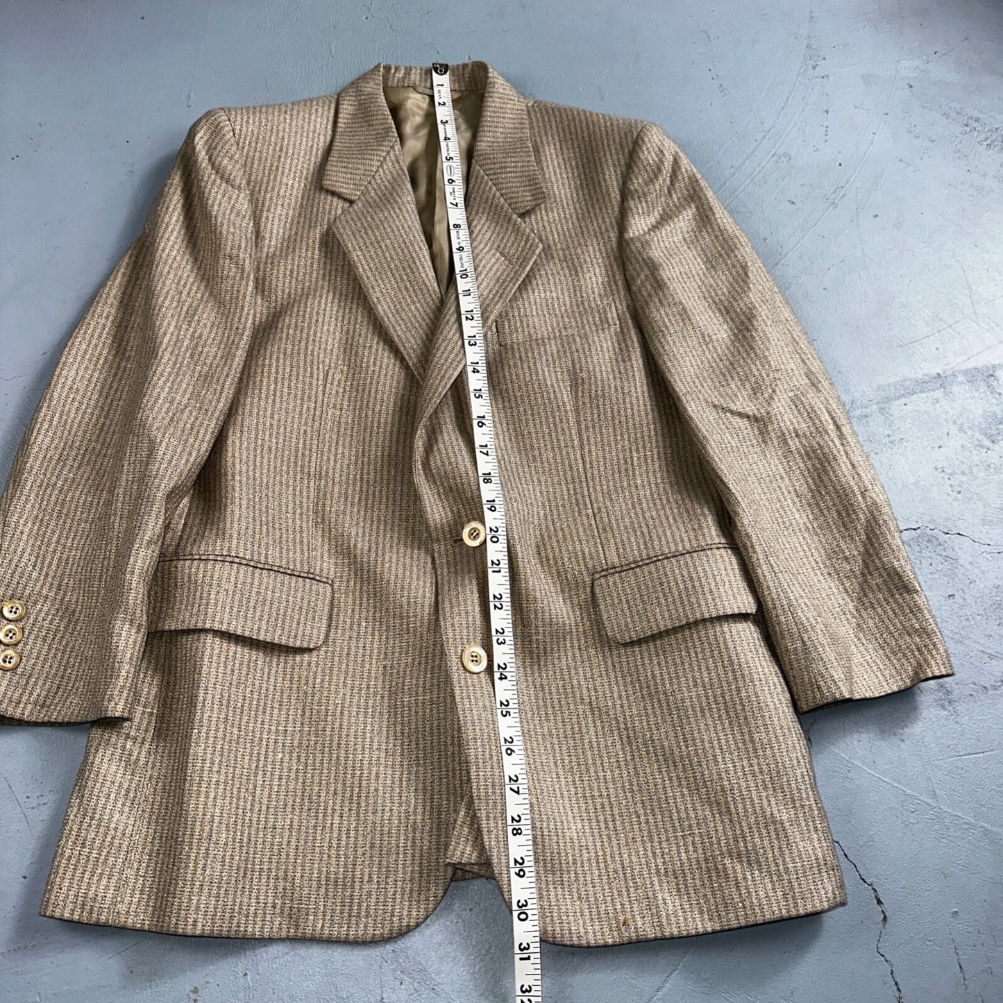 VTG Mens Suit 40S Jacket Sport Coat Rockabilly 80s 90s Wool Stripe Brown Short