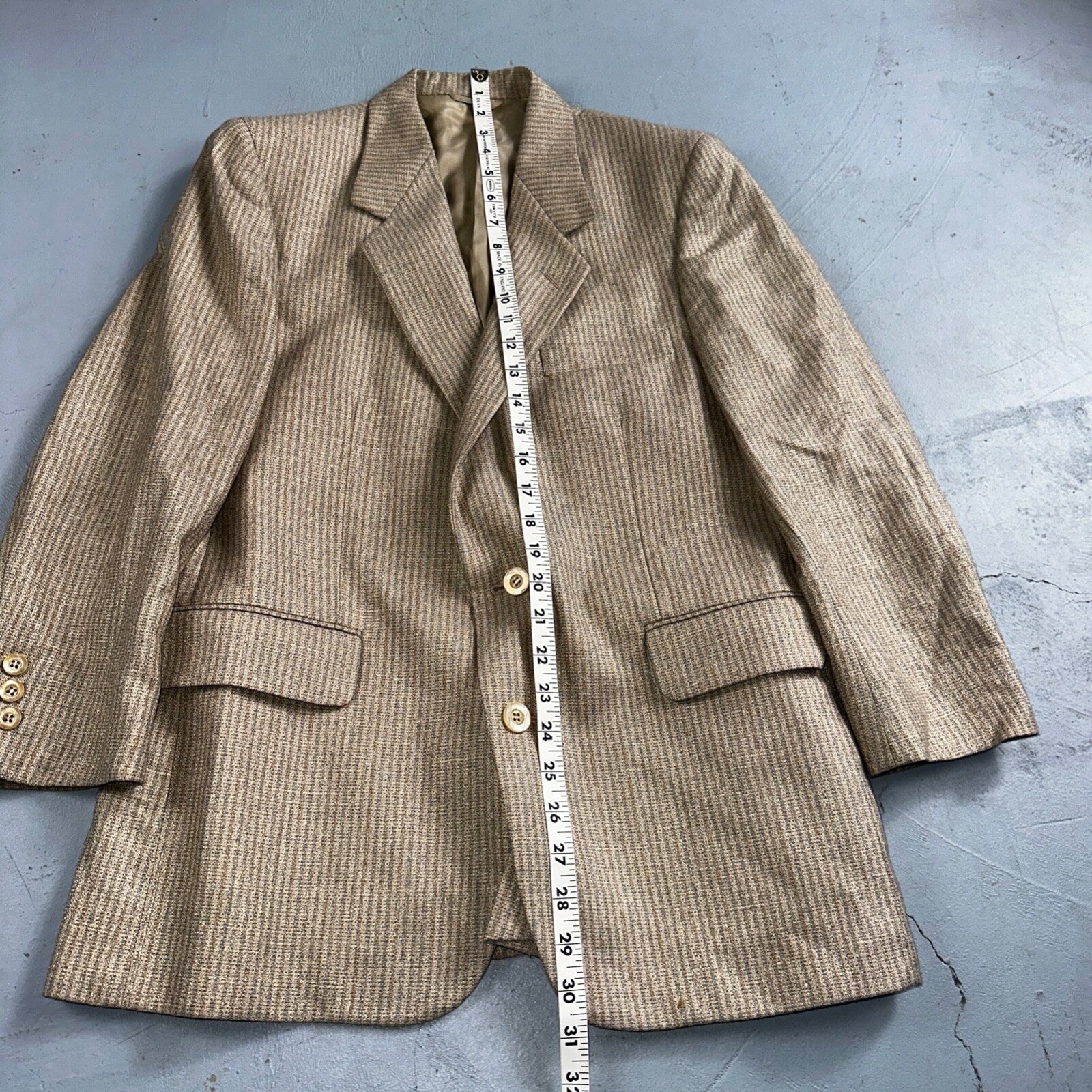 VTG Mens Suit 40S Jacket Sport Coat Rockabilly 80s 90s Wool Stripe Brown Short