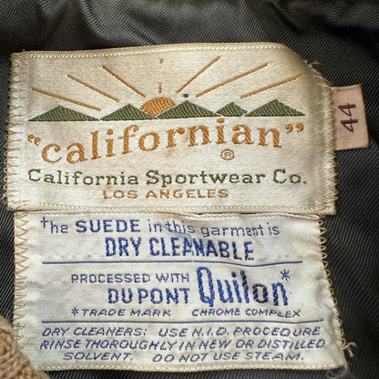 VTG 1950s DuPont Quilon Jacket Tan Suede Leather Lined Bomber 44 Rockabilly