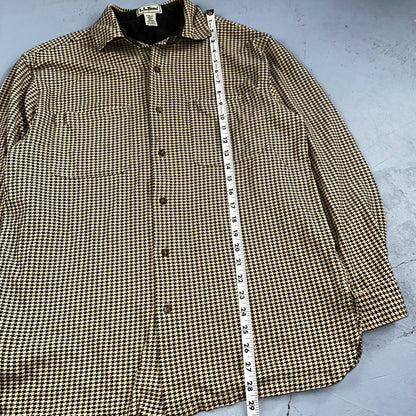 LL Bean VTG SOFT Flannel Shirt Size M Mens Cream Houndstooth Long Sleeve Button