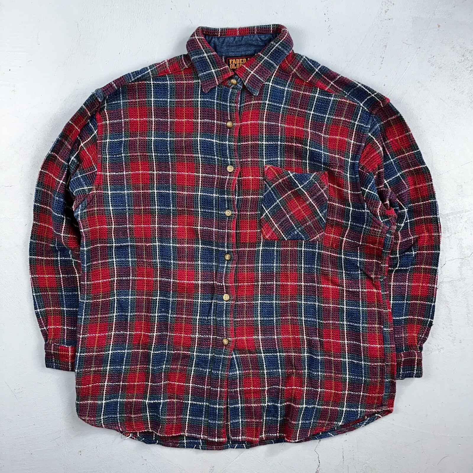 VTG 90s Faded Glory Womens Size L Plaid Long Sleeve Button Up Collar Shirt 1990s