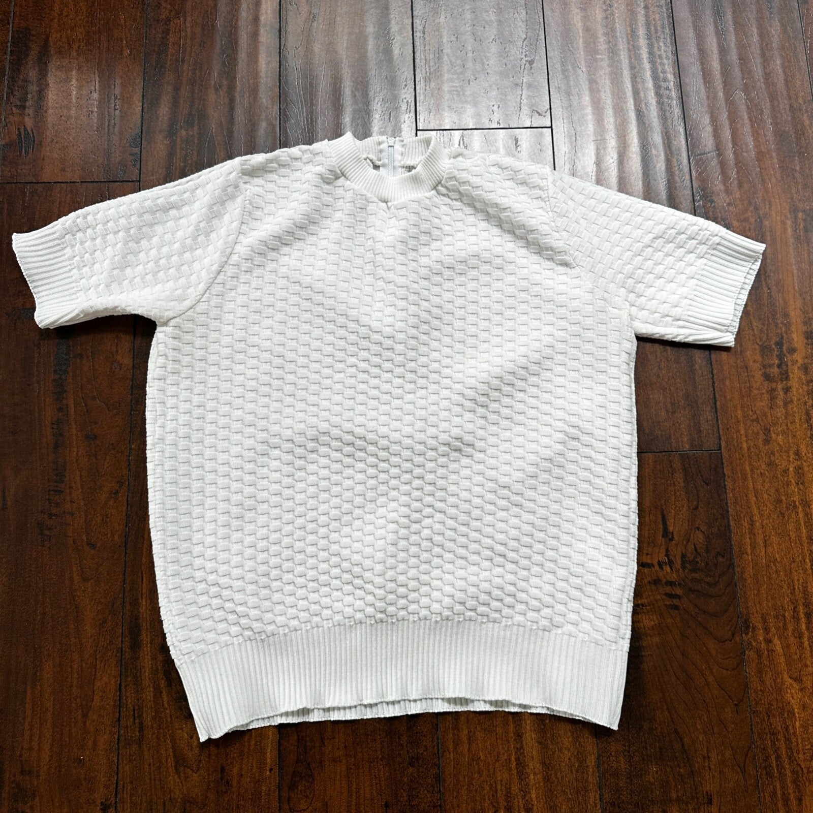 VTG 80s Cuddle Knit USA Women Sweater 100% Cotton Short Sleeve M