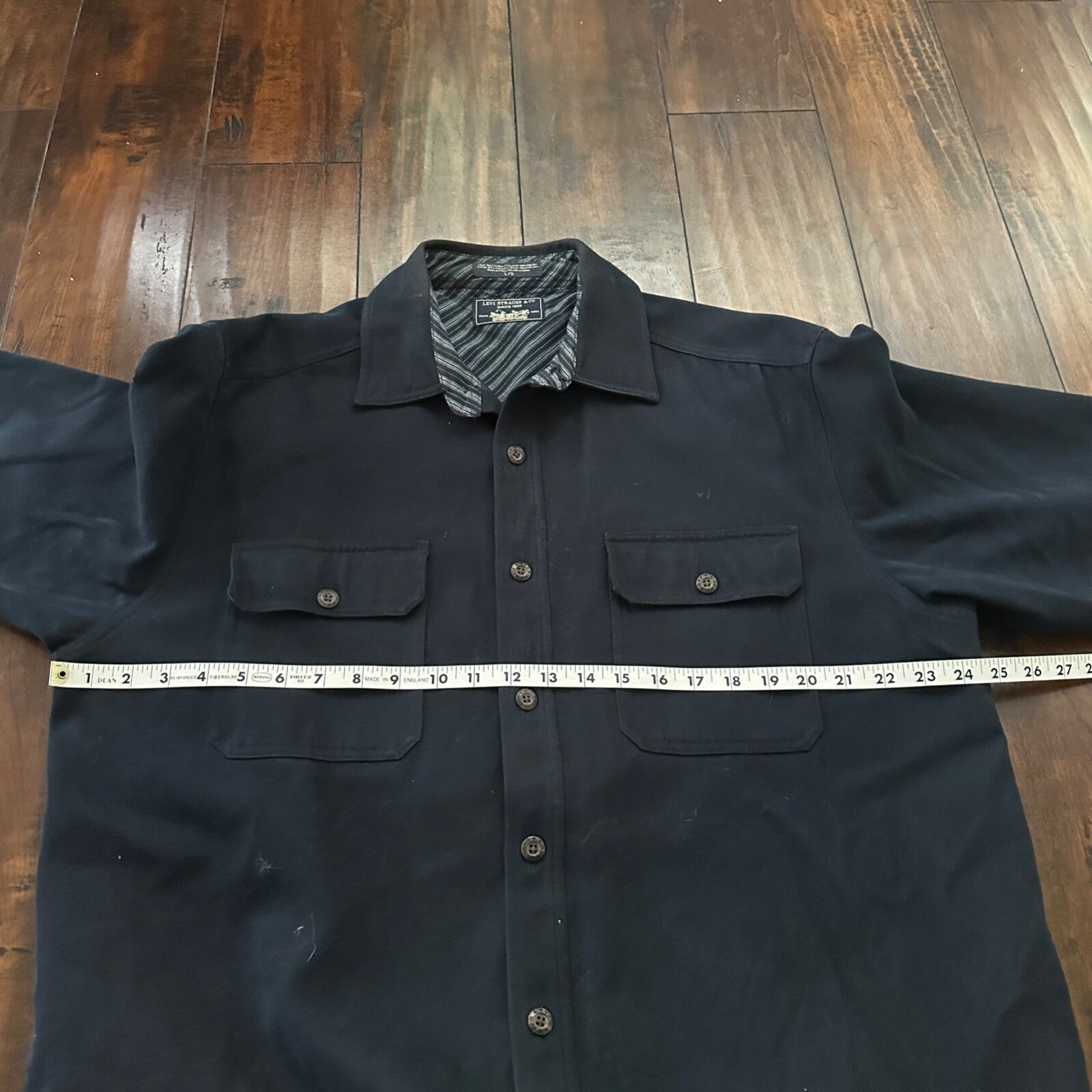 Levis Jacket Shirt Men L Blue Navy Button Up Flannel Lined Shacket Vtg