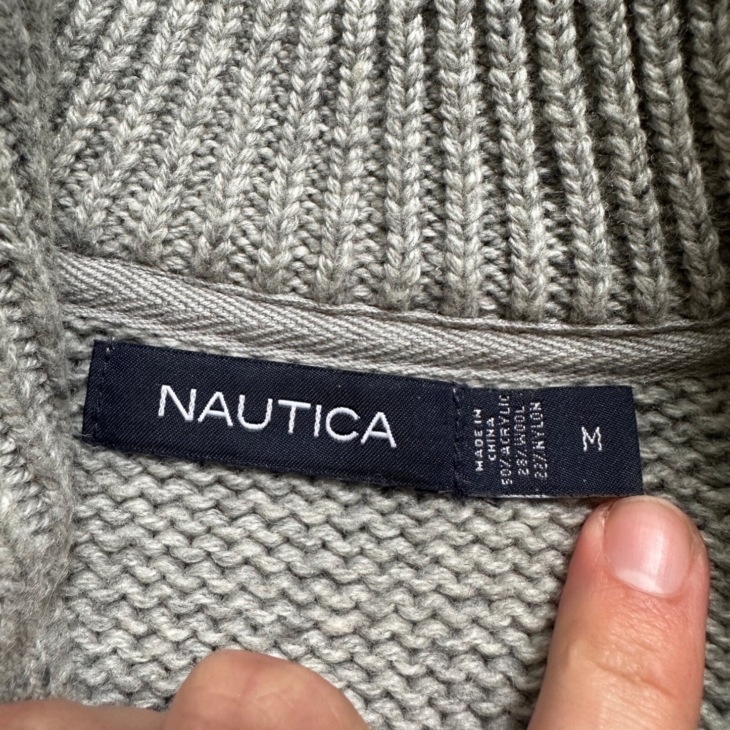 Nautica Men Wool 1/4 Zip Pullover Mock Neck Green Blue Grey Sweater M VTG