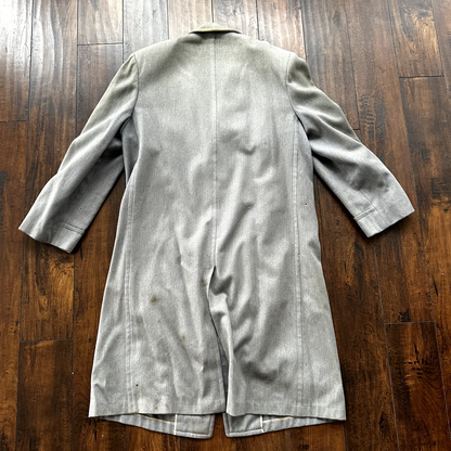 VTG 30s 40s Cravenette Gray Wool Long Trench Coat Sz 40 Long Pennys WWII era USE