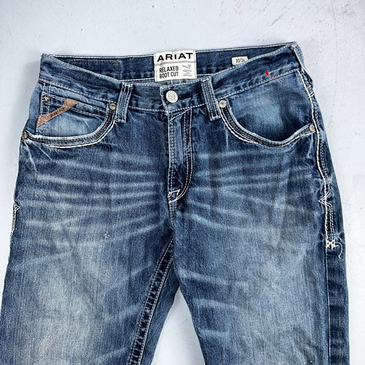 Ariat Jeans Mens 30 X 34 Blue Denim Rebar M4 Relaxed Boot Cut Workwear Country