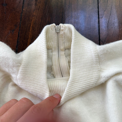 Vintage USA Rockabilly Womens White Sweater Zip 60s 70s Top Basic Sanforized