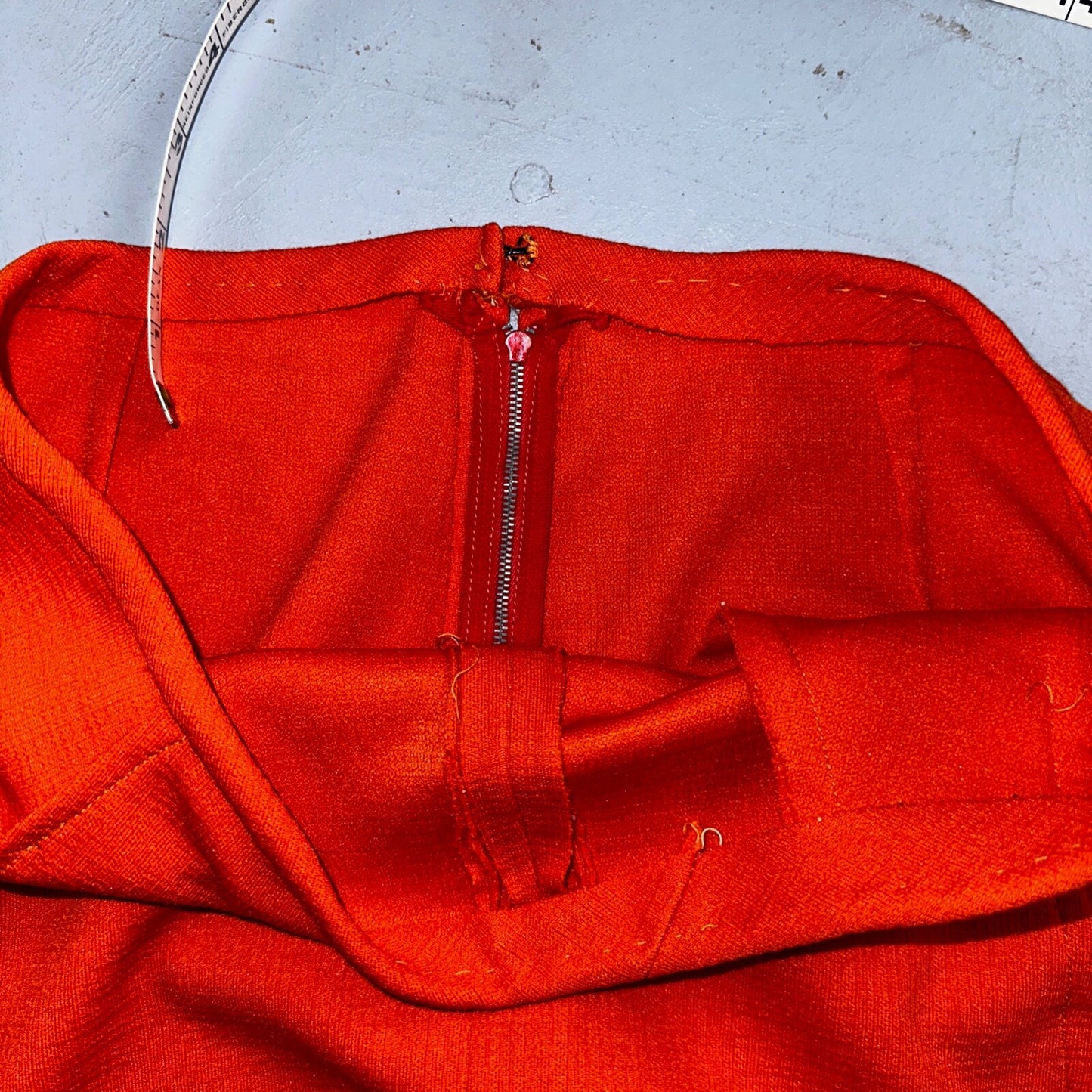 Orange Red Original Vintage Poly Pleated Skirt Rockabilly 1960s 70s 60s Simple