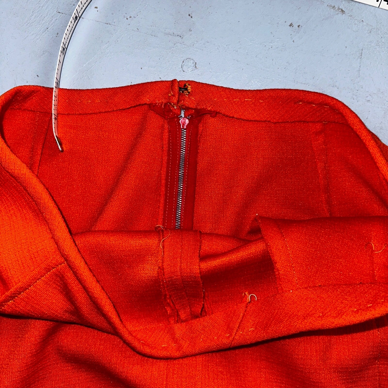 Orange Red Original Vintage Poly Pleated Skirt Rockabilly 1960s 70s 60s Simple