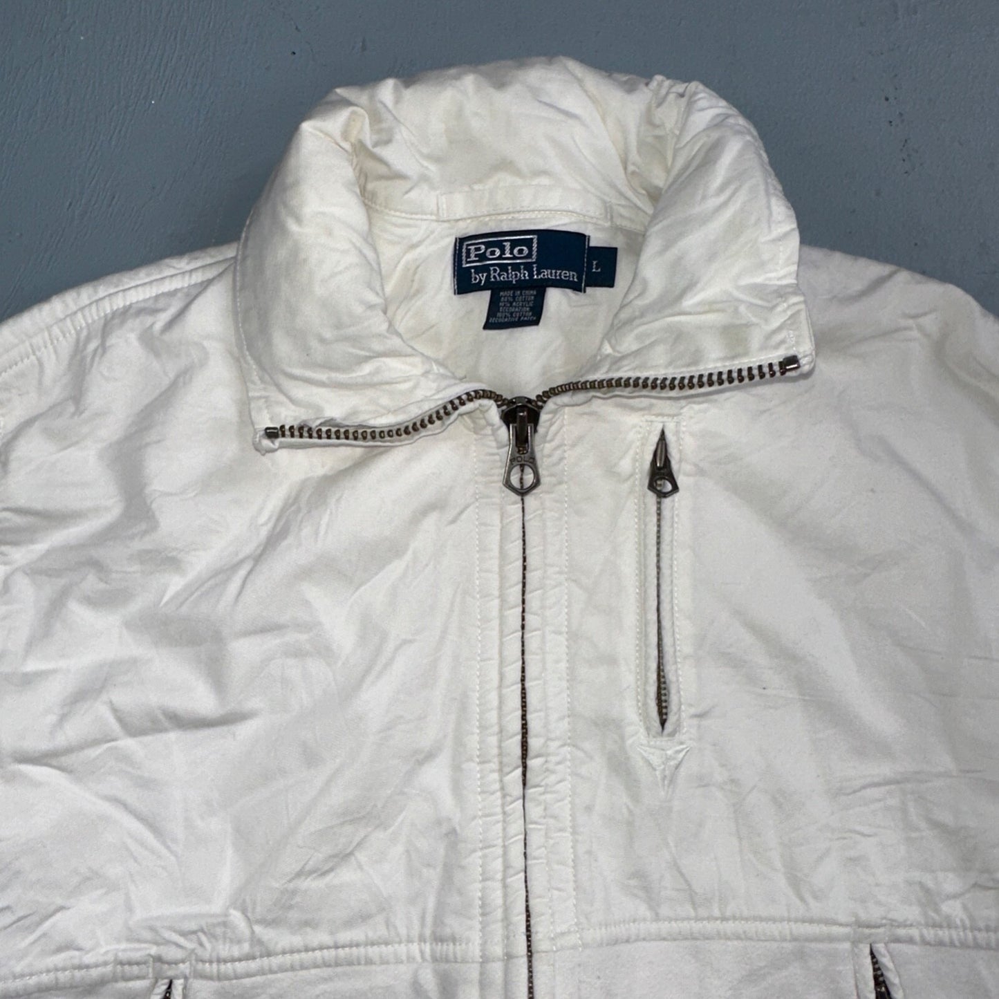Polo Ralph Lauren VTG 90s Men's L White Blue RL Logo Jacket Coat Yacht Hooded