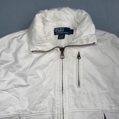 Polo Ralph Lauren VTG 90s Men's L White Blue RL Logo Jacket Coat Yacht Hooded
