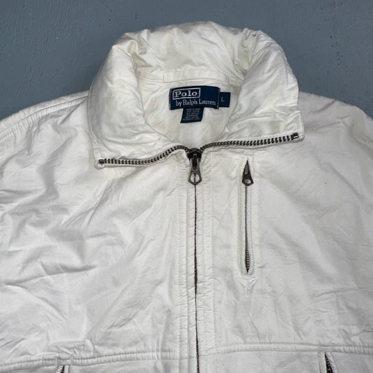Polo Ralph Lauren VTG 90s Men's L White Blue RL Logo Jacket Coat Yacht Hooded