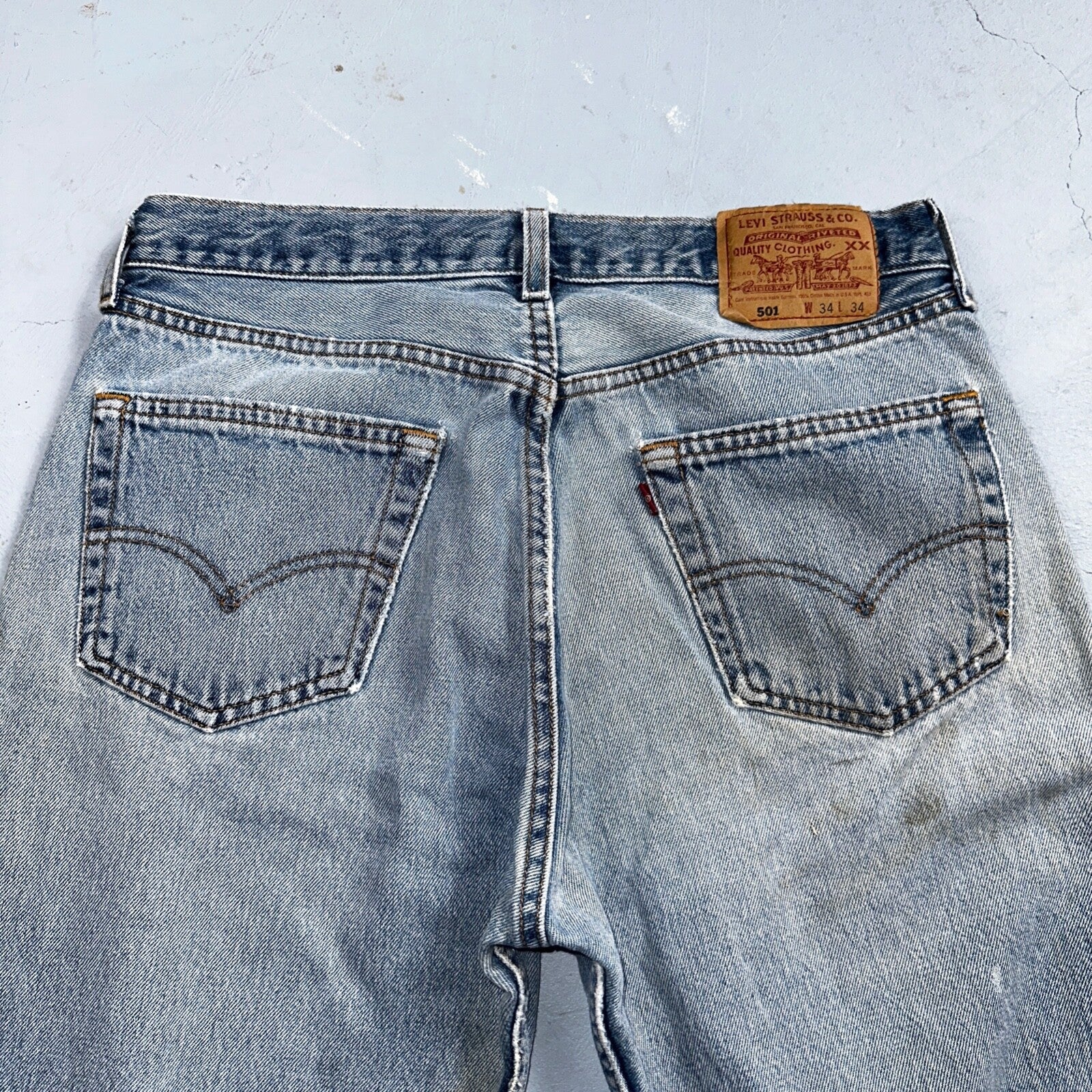 Levis 501 Vintage 90s USA XX Straight Leg Jeans 34x34 Blue Light Wash Act 31x32