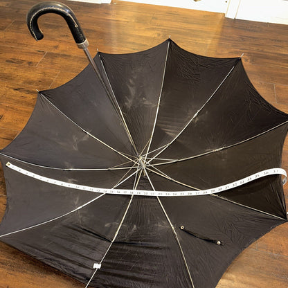 Vintage Telescoping Umbrella Leather Handle and Case 70s 80s Antique Black Basic