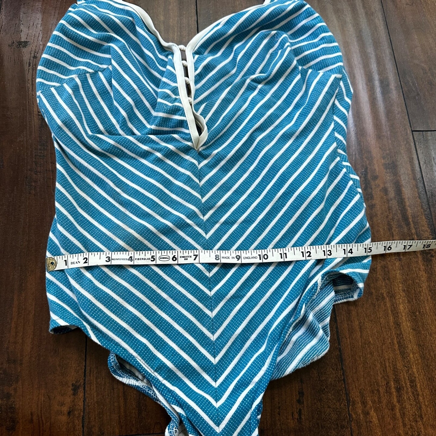 VTG 60s Bodysuit Fits Women's M Built in Bra Blue Striped Swim Rockabilly barbie