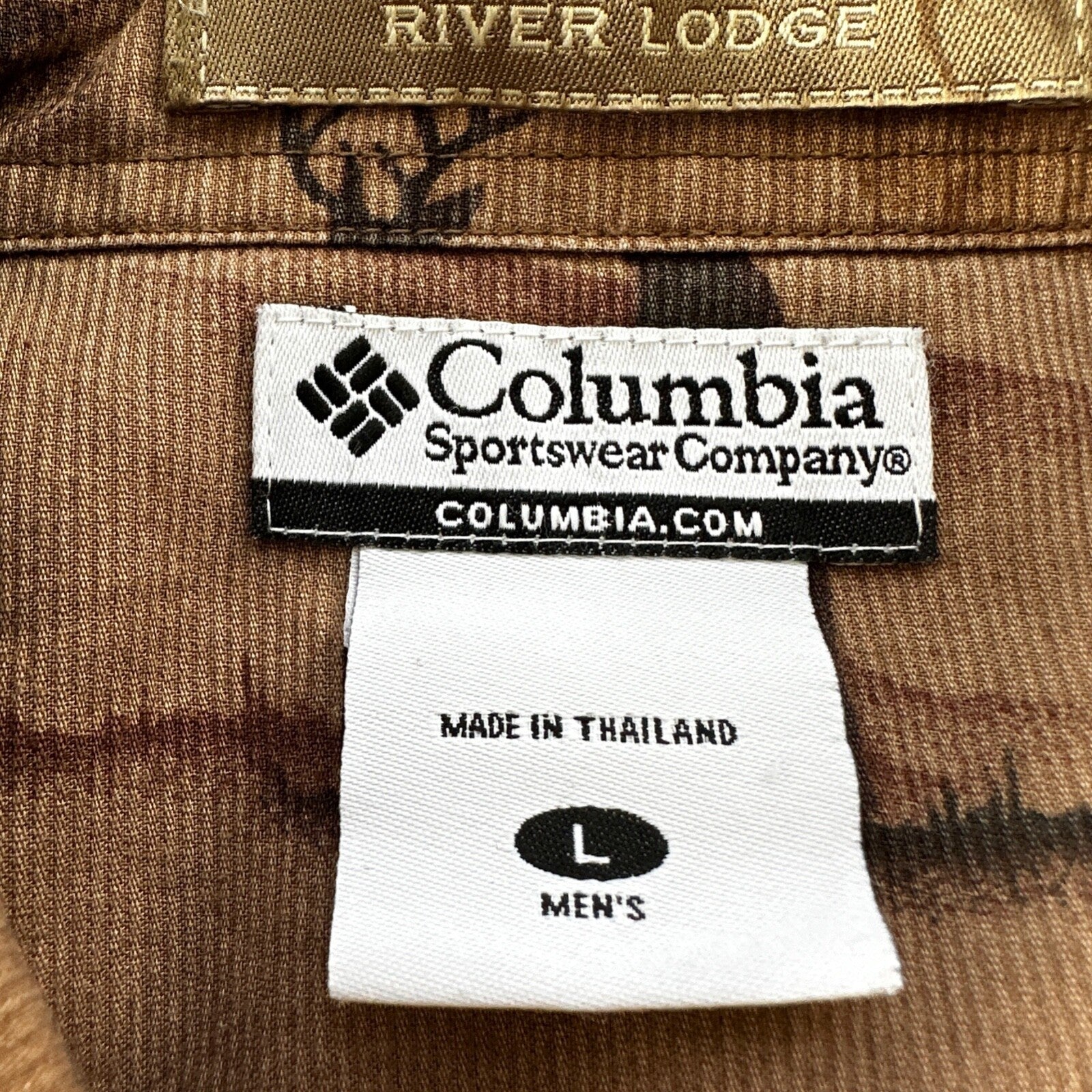 Columbia Mens River Lodge Deer Print Shirt L Brown Buck Hunting Camo