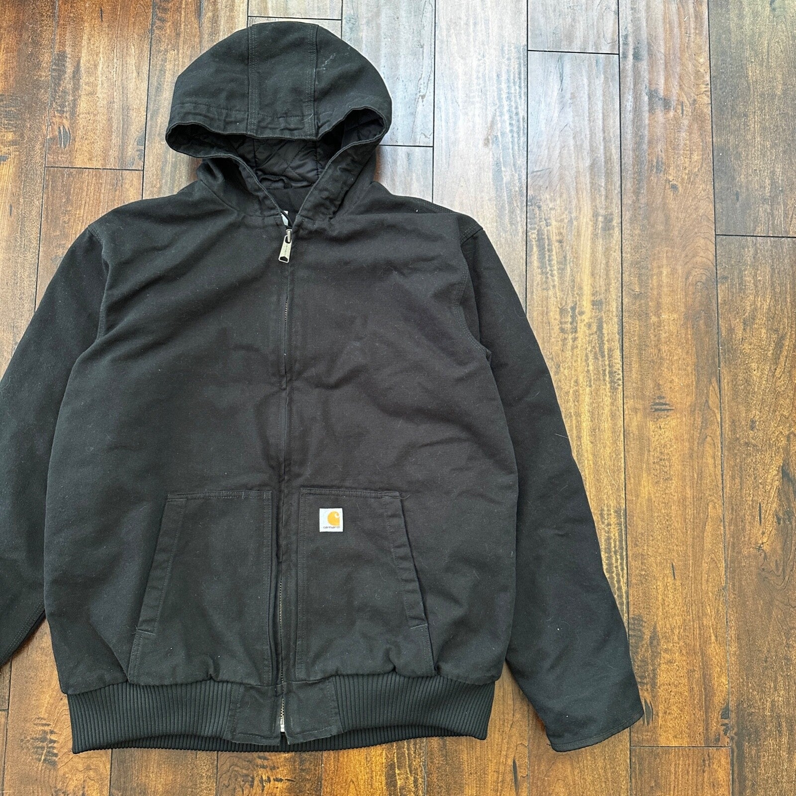 VTG Carhartt Active Jacket Adult XL Duck Canvas Black Workwear Hood 104050