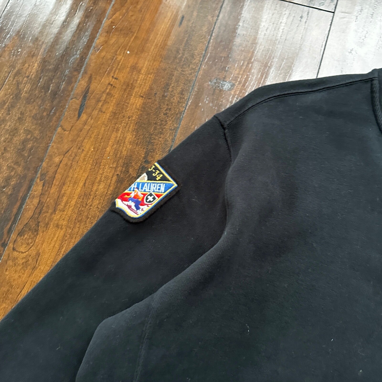 VTG Polo Ralph Lauren Pullover Men’s XL Black Big Pony Ski Patch Quarter Zip