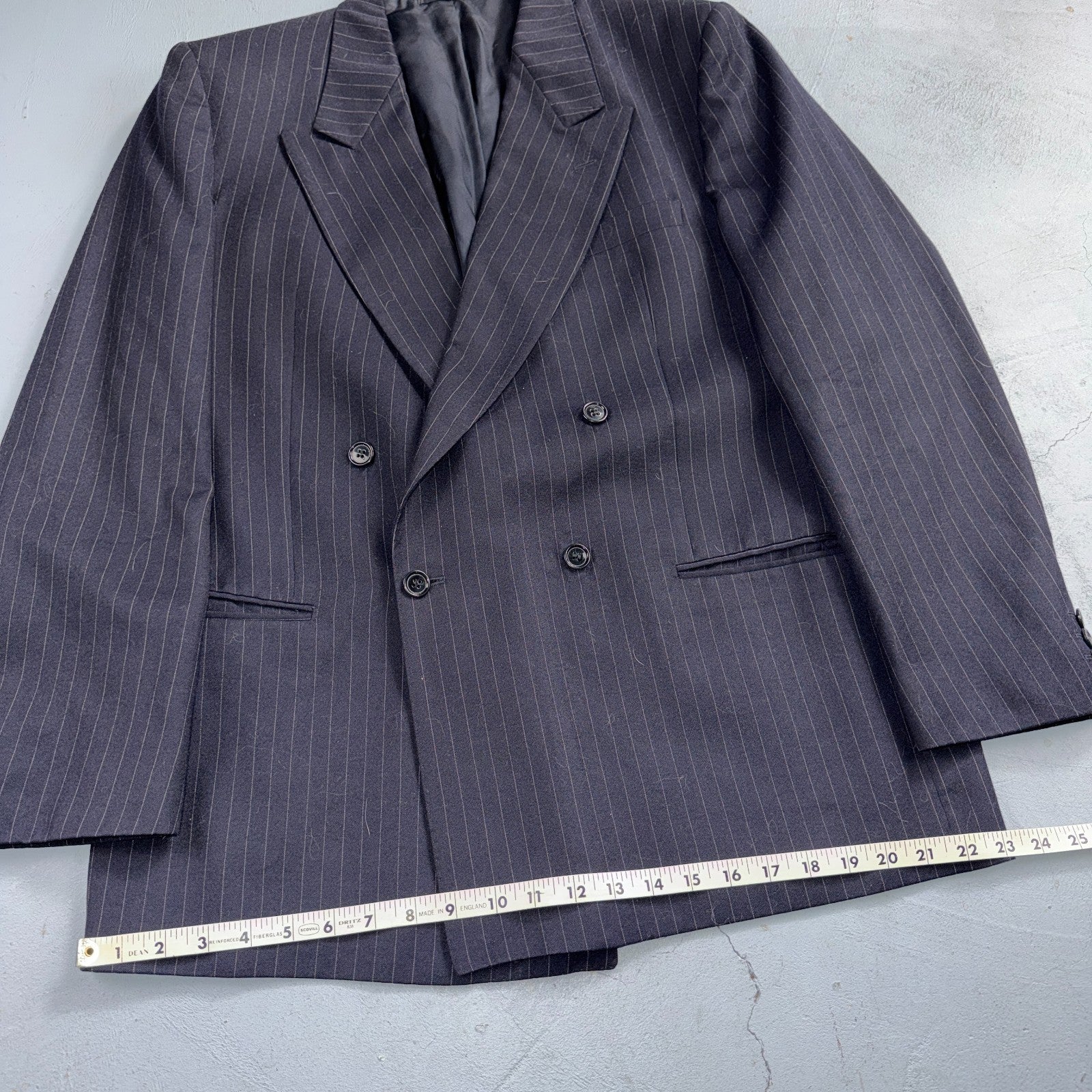 VTG Wool Suit Italy 54 Jacket Sport Coat Virgilini Double Breast Pin Stripe 80s