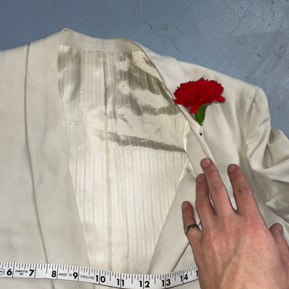 VTG Mens Suit 42 Jacket Coat 1970s Rockabilly 60s 70s USA White Thin Cream Rose