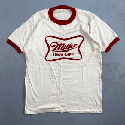 Miller High Life Ringer 80s Promo VTG T Shirt Rare Graphic Single Stitch Beer