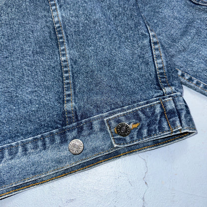 Crusin USA Cars Vintage 1980s Embossed Men's Denim Jacket Sz L Trucker Muscle