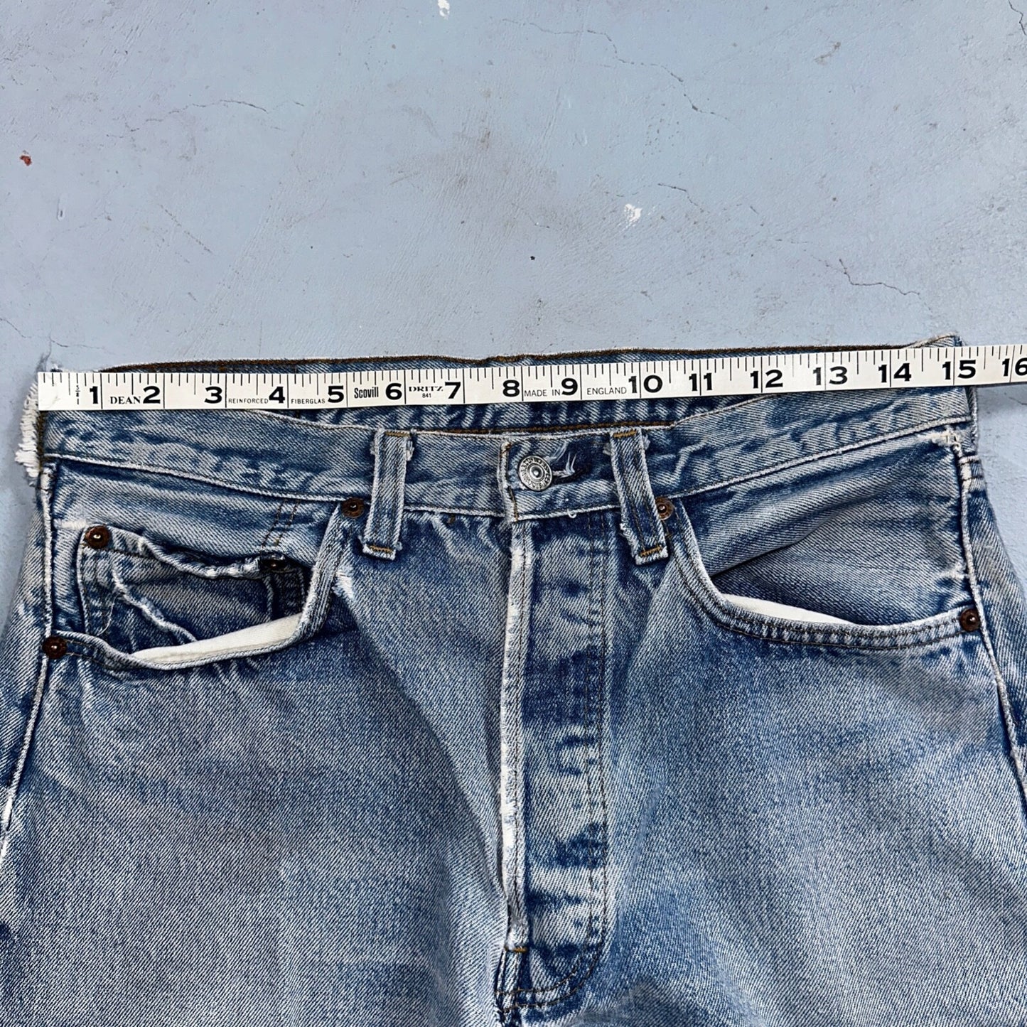 Levis 501 Vintage 80s Redline Selvedge USA XX Jeans Thrashed Light Act 30x33