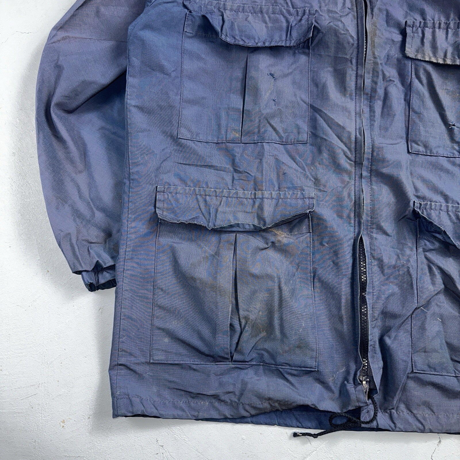 Eddie Bauer VTG Hooded Barn Jacket S Blue Cotton Chore Coat Track Hiking 90s
