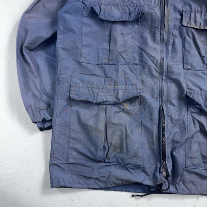 Eddie Bauer VTG Hooded Barn Jacket S Blue Cotton Chore Coat Track Hiking 90s