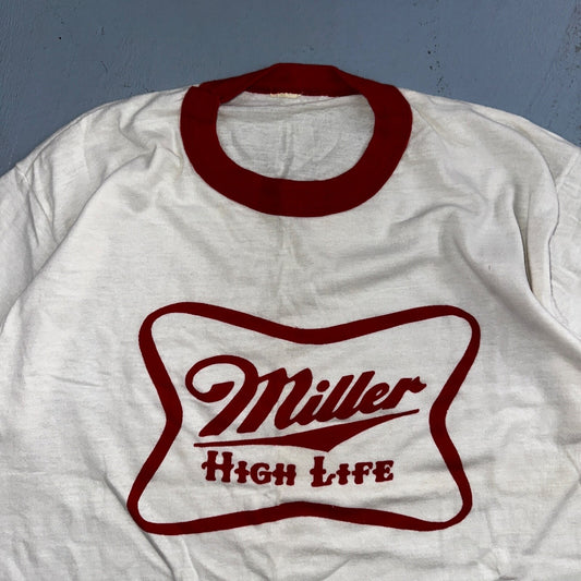 Miller High Life Ringer 80s Promo VTG T Shirt Rare Graphic Single Stitch Beer