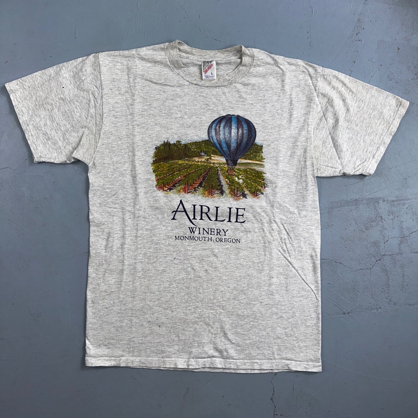 Airlie Hot Air Balloon VTG T Shirt Winery Grapes Monmouth Oregon Vineyard Wine