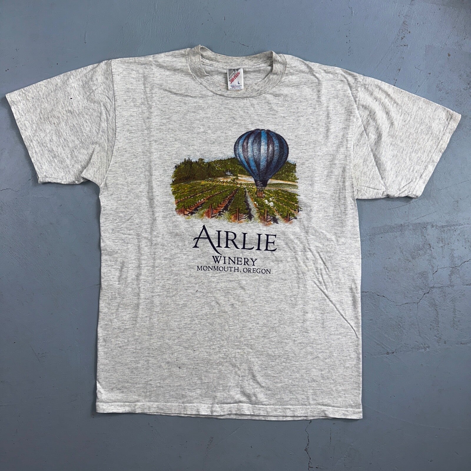 Airlie Hot Air Balloon VTG T Shirt Winery Grapes Monmouth Oregon Vineyard Wine