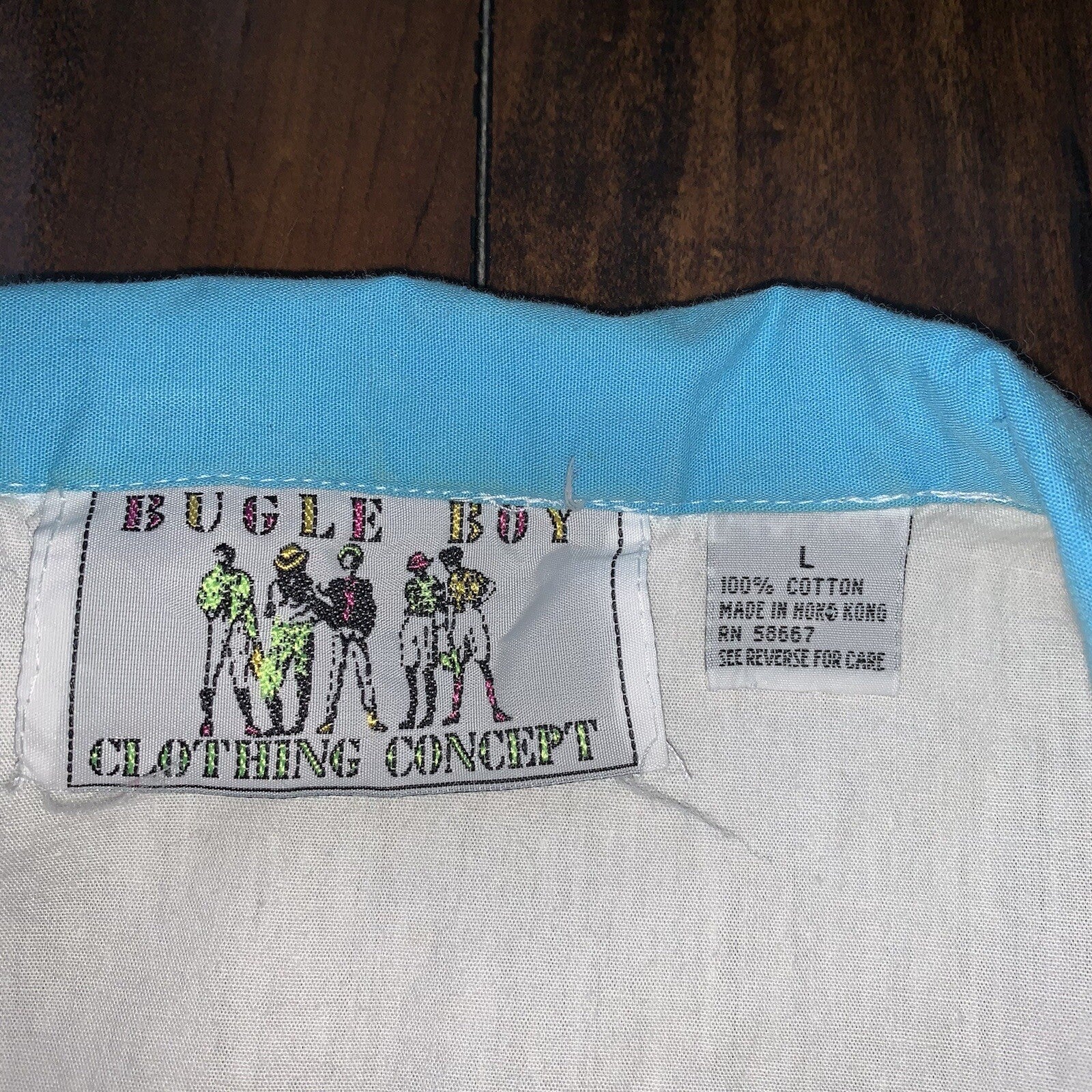 Vtg Buggle Boy 80s Hip Hop WOMANS BLOUSE SHIRT PLAID Crop 90s Blue Tee