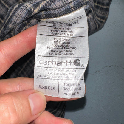 Carhartt Flannel Shirt M S249 BLK Black Brown Pockets Heavy Weight Medium