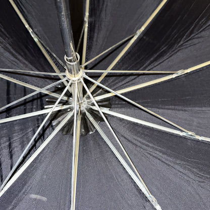 Vintage Telescoping Umbrella Leather Handle and Case 70s 80s Antique Black Basic