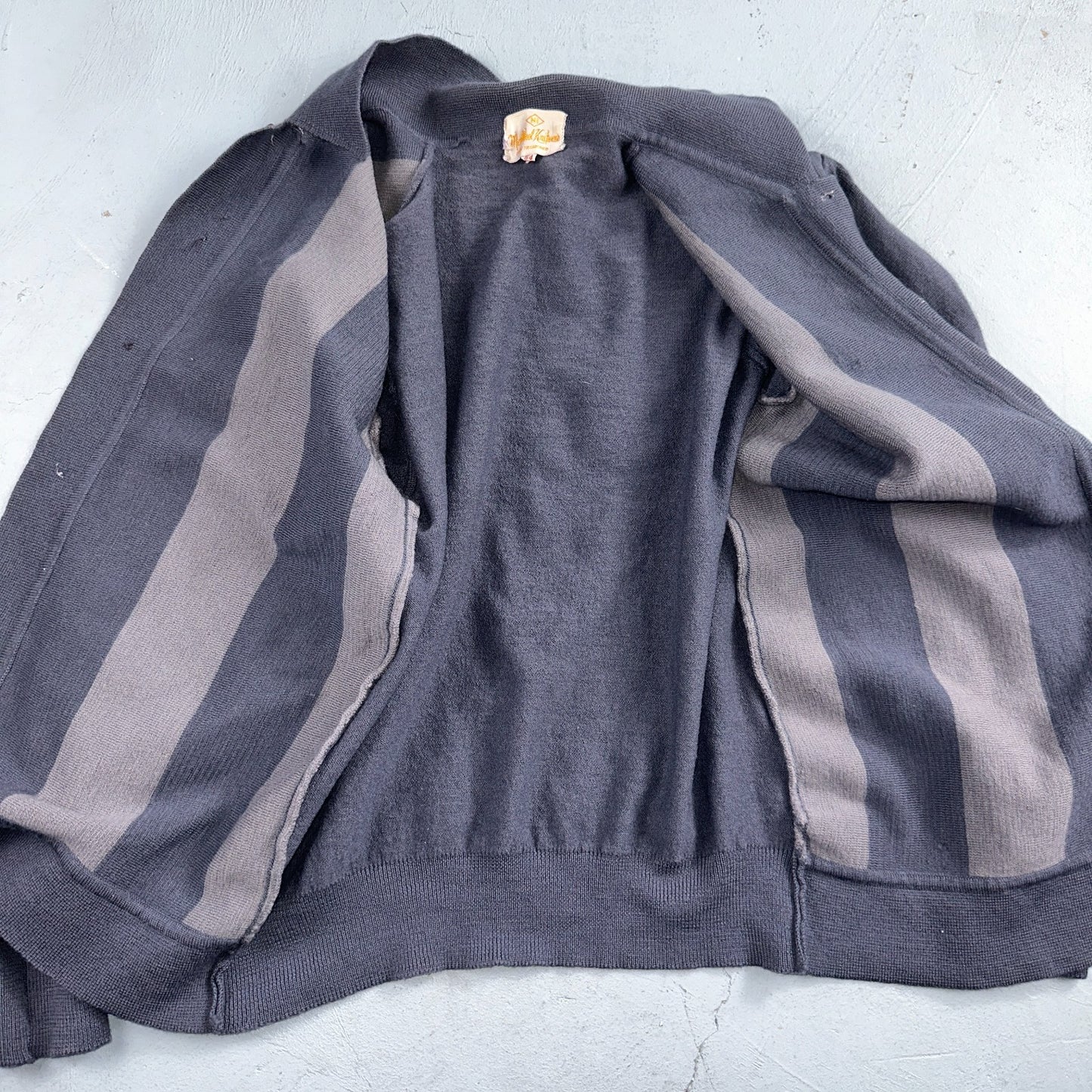 VTG 1960s Kintted Shirt Polo Gray Loop Collar Cardigan Sweater Rockabilly Kramer