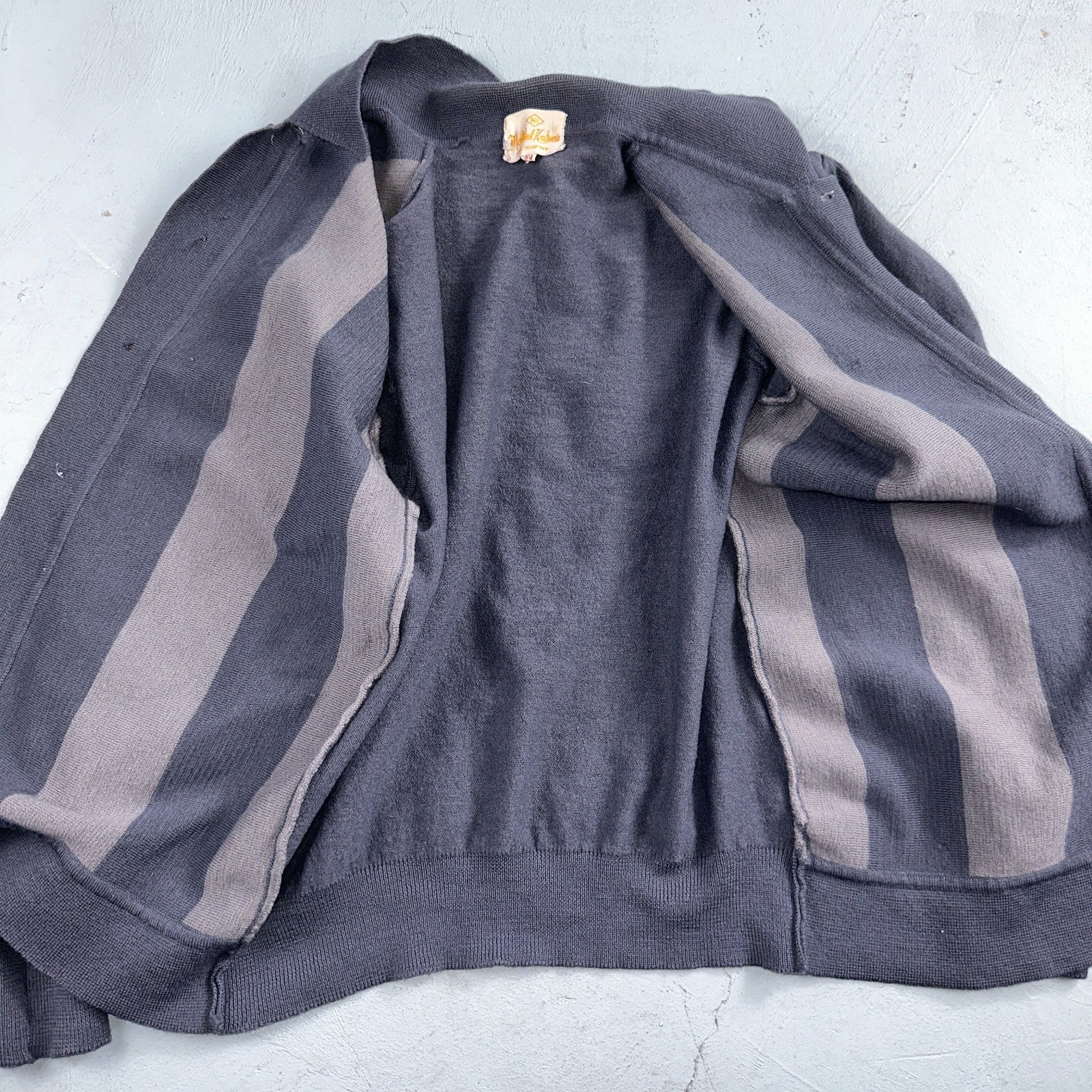 VTG 1960s Kintted Shirt Polo Gray Loop Collar Cardigan Sweater Rockabilly Kramer